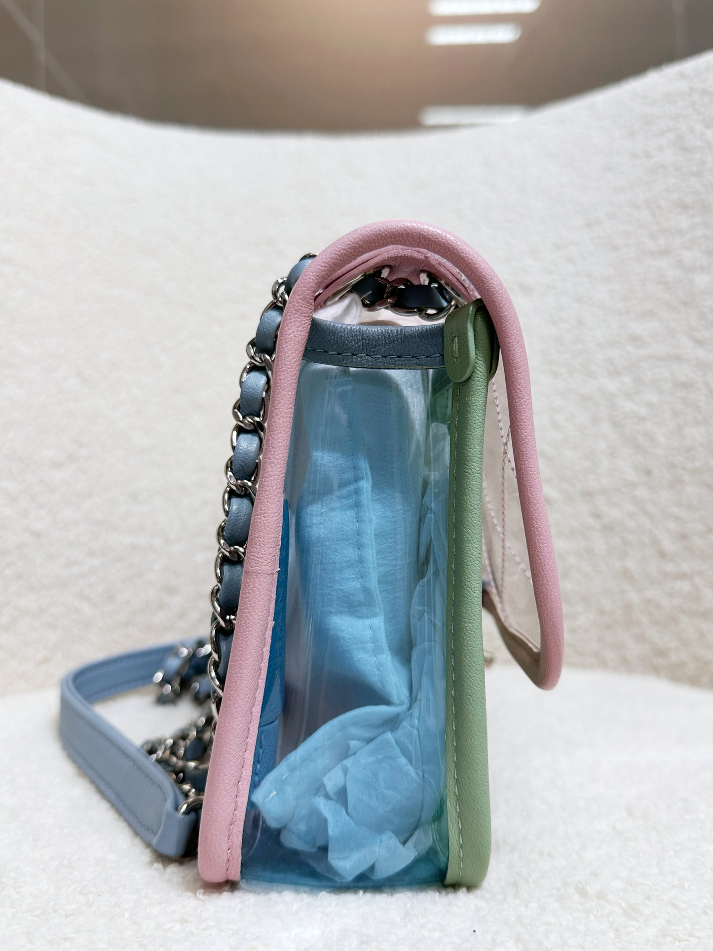 Chanel Coco Splash PVC Medium Flap Bag Pink/Green/Blue 254 holo card