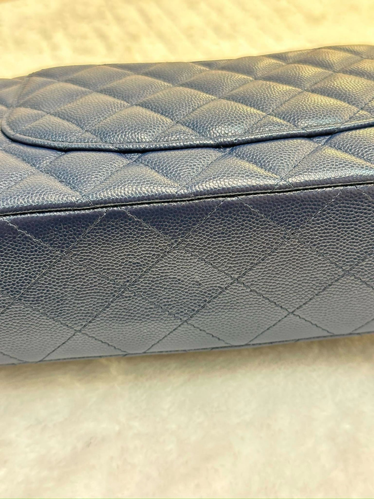 Chanel Medium Classic Caviar Double Flap Navy Blue Bag LGHW