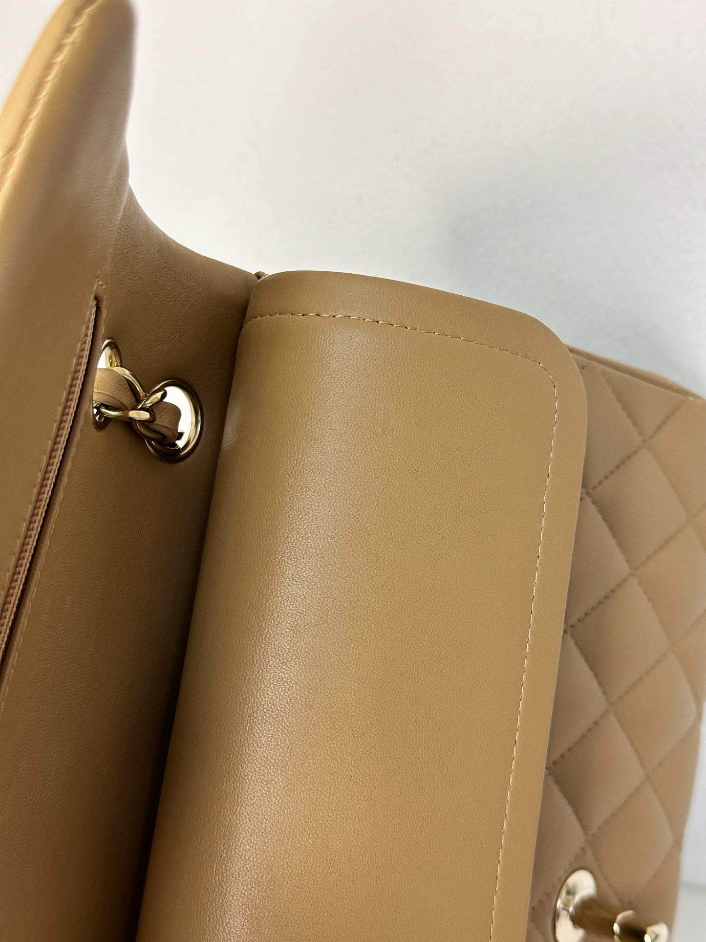 Chanel 22B Lambskin Classic Quilted Double Flap Medium LGHW Dark beige HH9G microchip