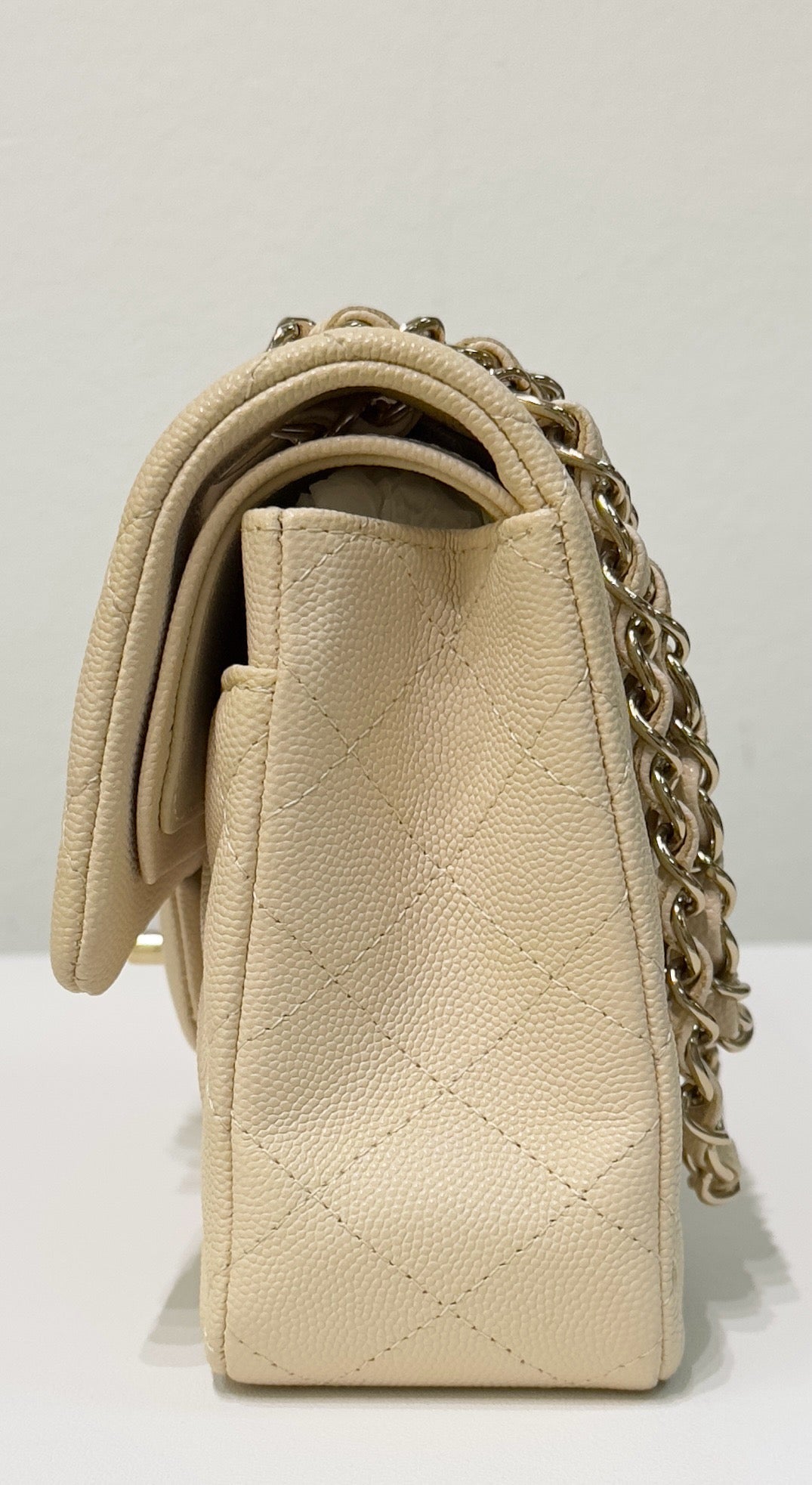 Chanel Small Classic Quilted Double Flap Ivory Light Beige 20C LGHW