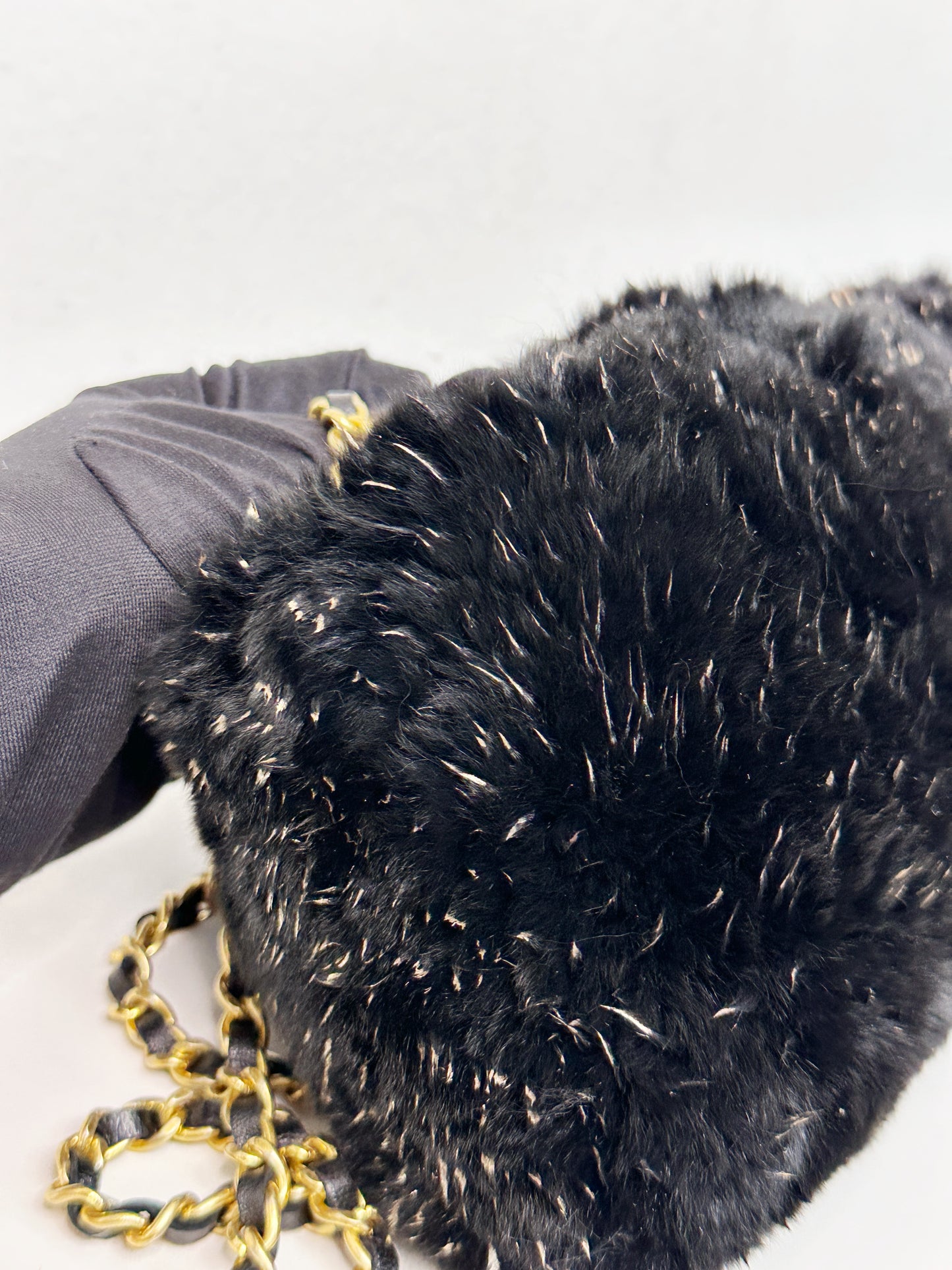 Chanel CC Black Fur Chain Clutch 2270 holo card