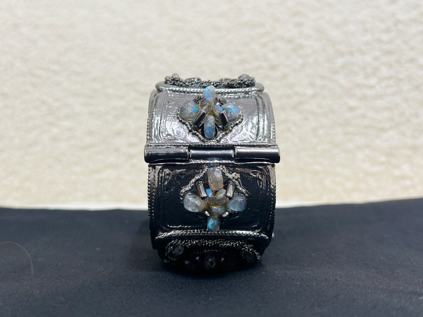 CHANEL SILVER FASHION JEWELRY BRACELET 12A GUNMETAL RHINESTONE BANGLE