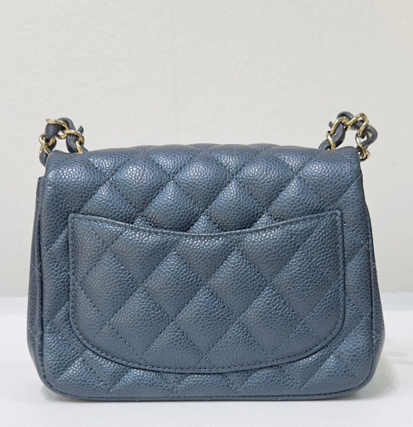 Chanel Mini Square Quilted Caviar Flap Bag Blue GHW 2581 Holo card