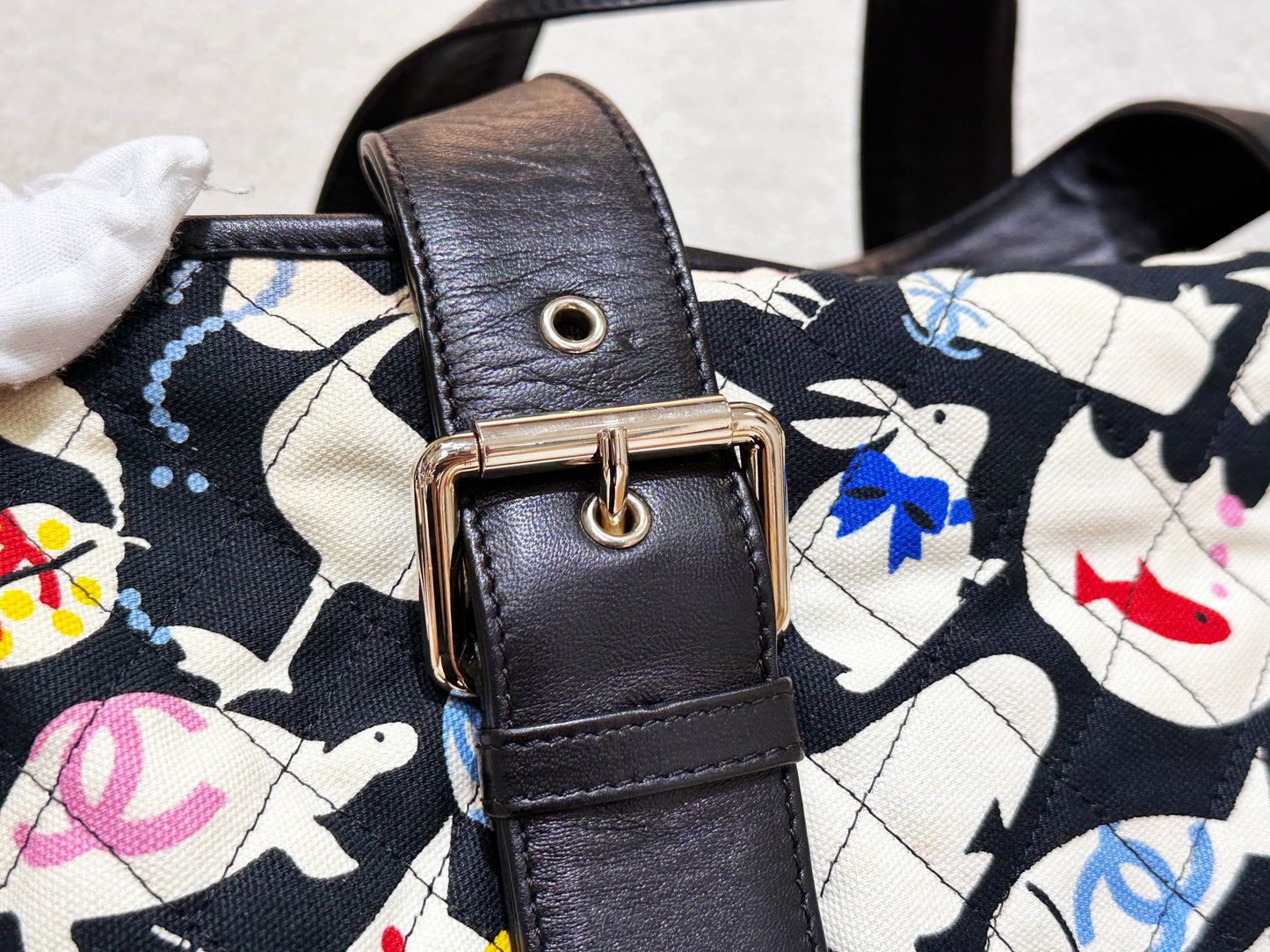 Chanel Canvas Baby Animals Diaper Bag Black 1119 holo card
