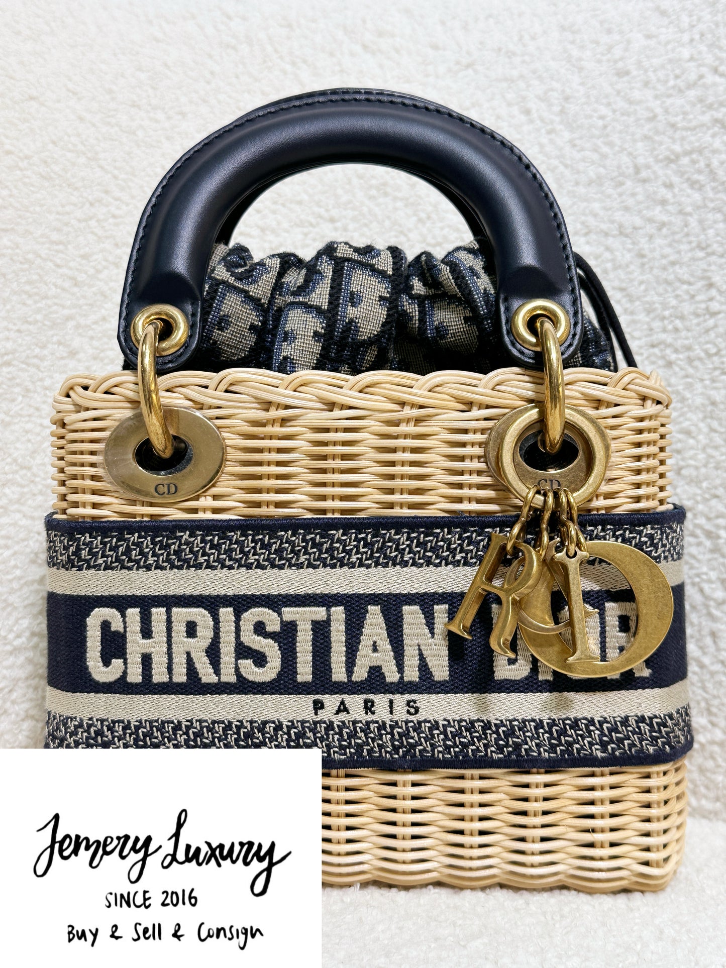 Christian Dior Bicolor Wicker Jacquard Mini Lady Dior Bag