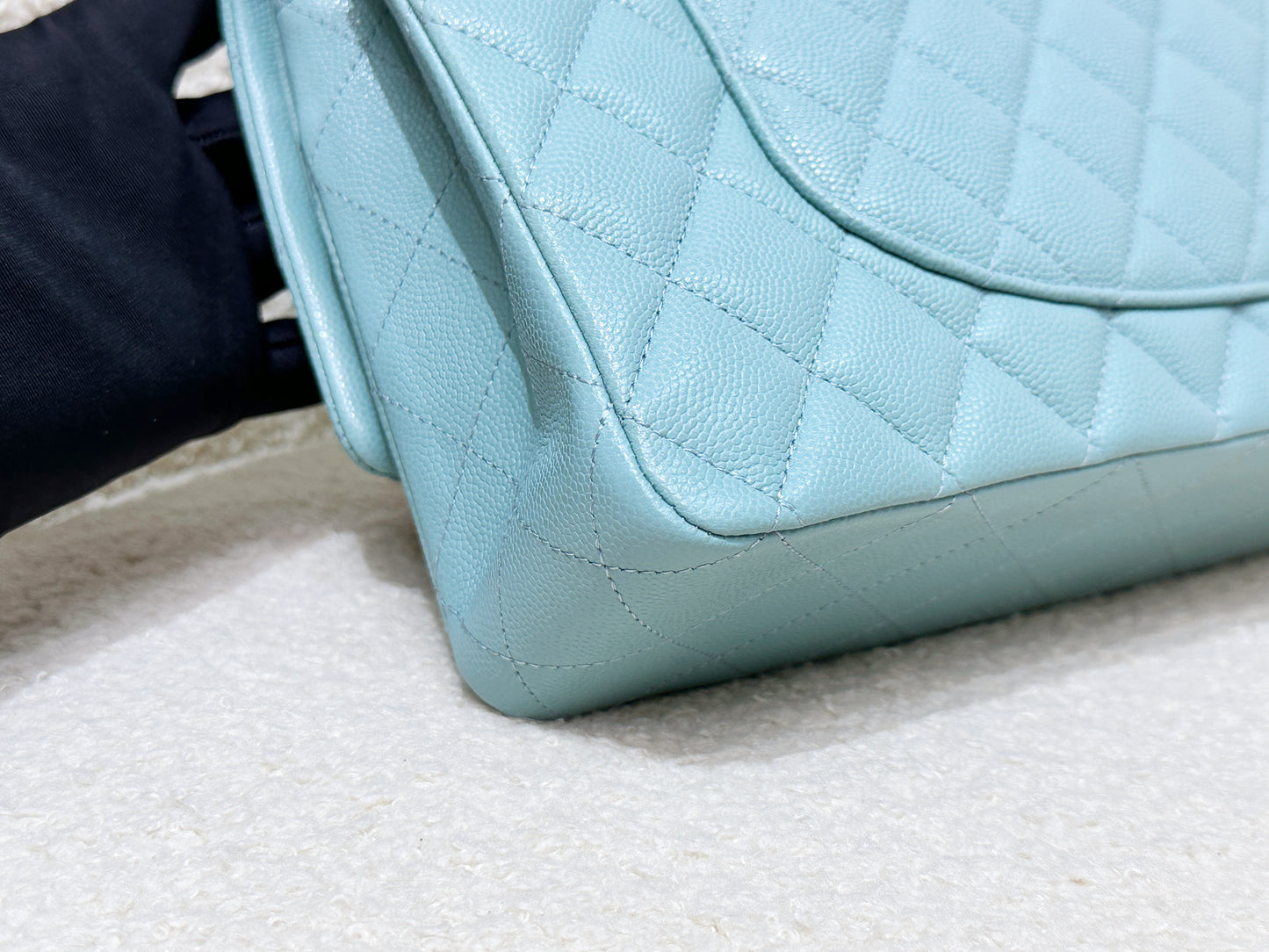 Chanel Classic Flap Medium 20C Tiffany Blue Caviar Light Gold Hardware 294 holo card