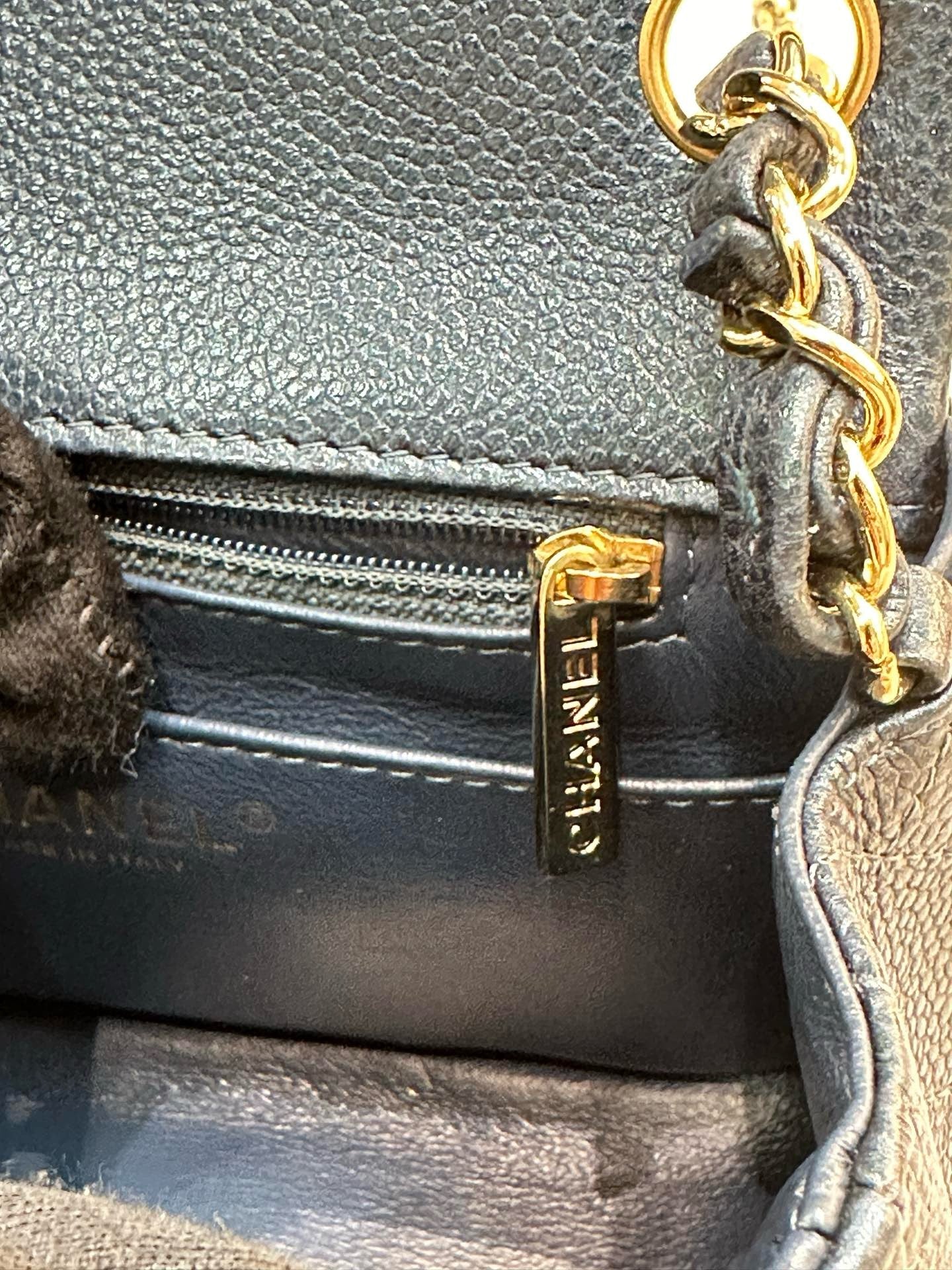 Chanel Mini Square Quilted Caviar Flap Bag Blue GHW 2581 Holo card