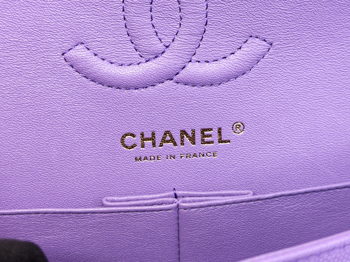 Chanel 20S Small Caviar Classic Quilted Double Flap Bag Purple LGHW 2976 holo card