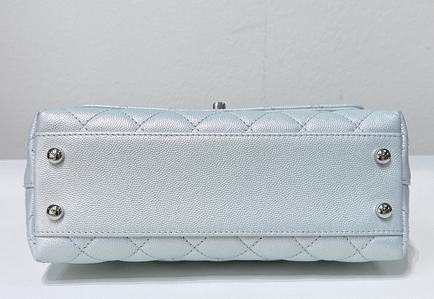 CHANEL Iridescent Caviar Quilted Mini Coco Handle Flap Light Blue