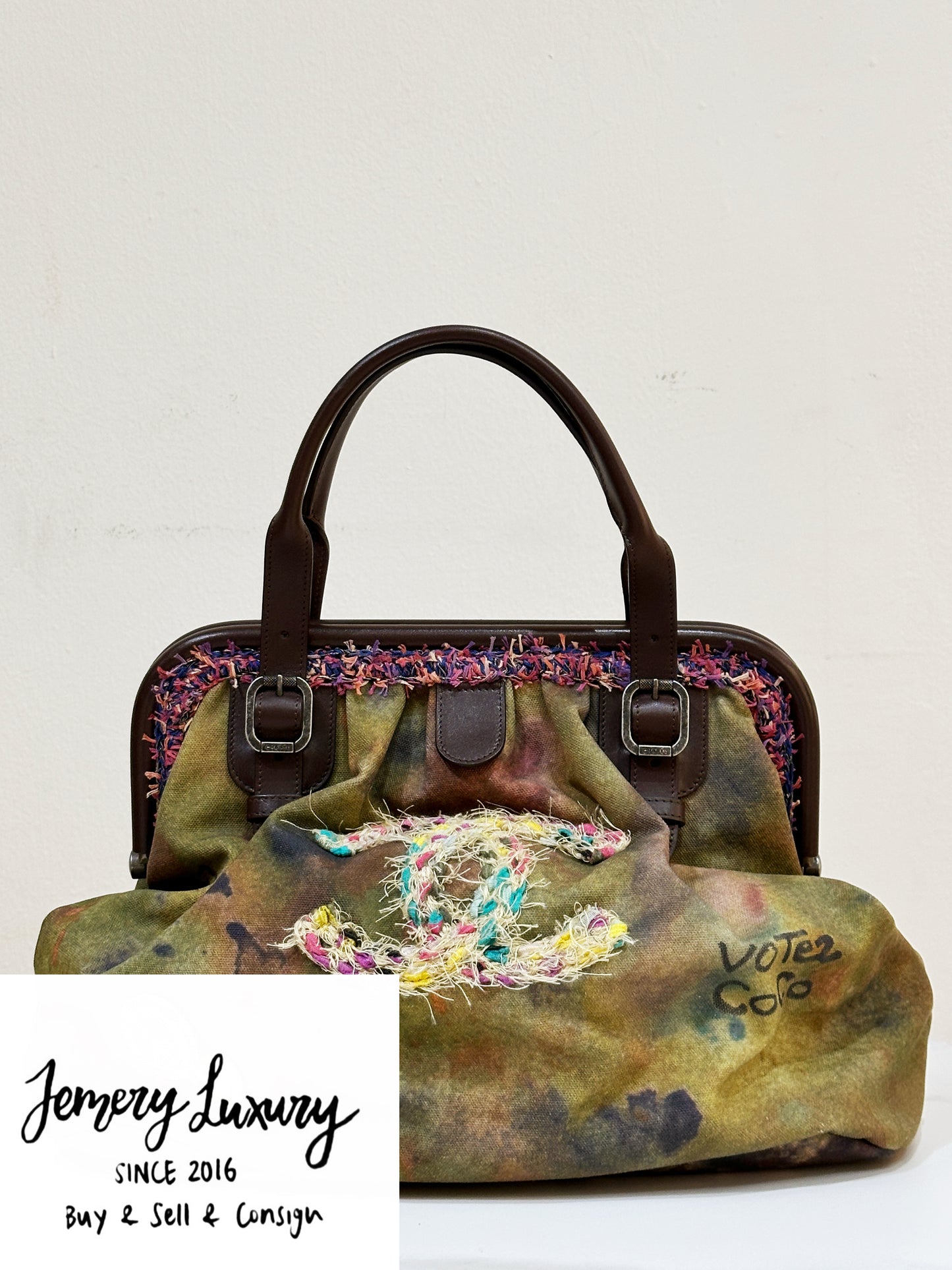 Chanel Green Graffiti Canvas On The Pavements Bowling Bag 2110 holo card