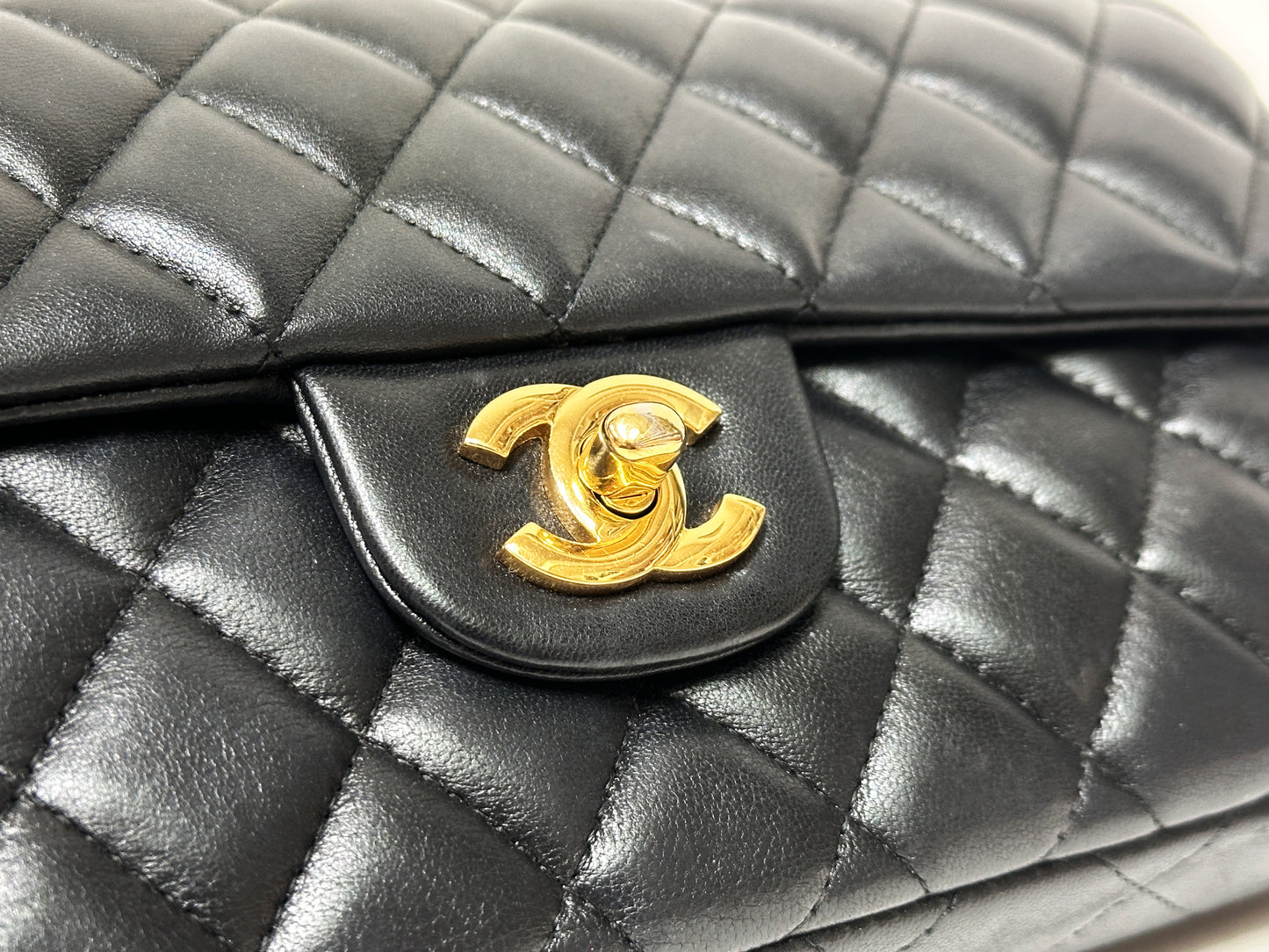 Chanel Lambskin East West Flap Bag Black GHW 1411 holo card