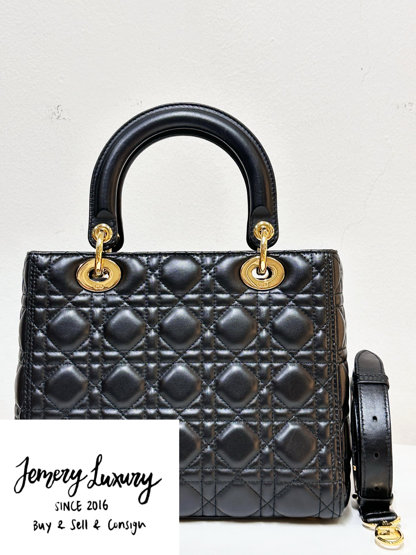 Christian Dior Medium Cannage Lambskin Lady Dior Bag Black GHW