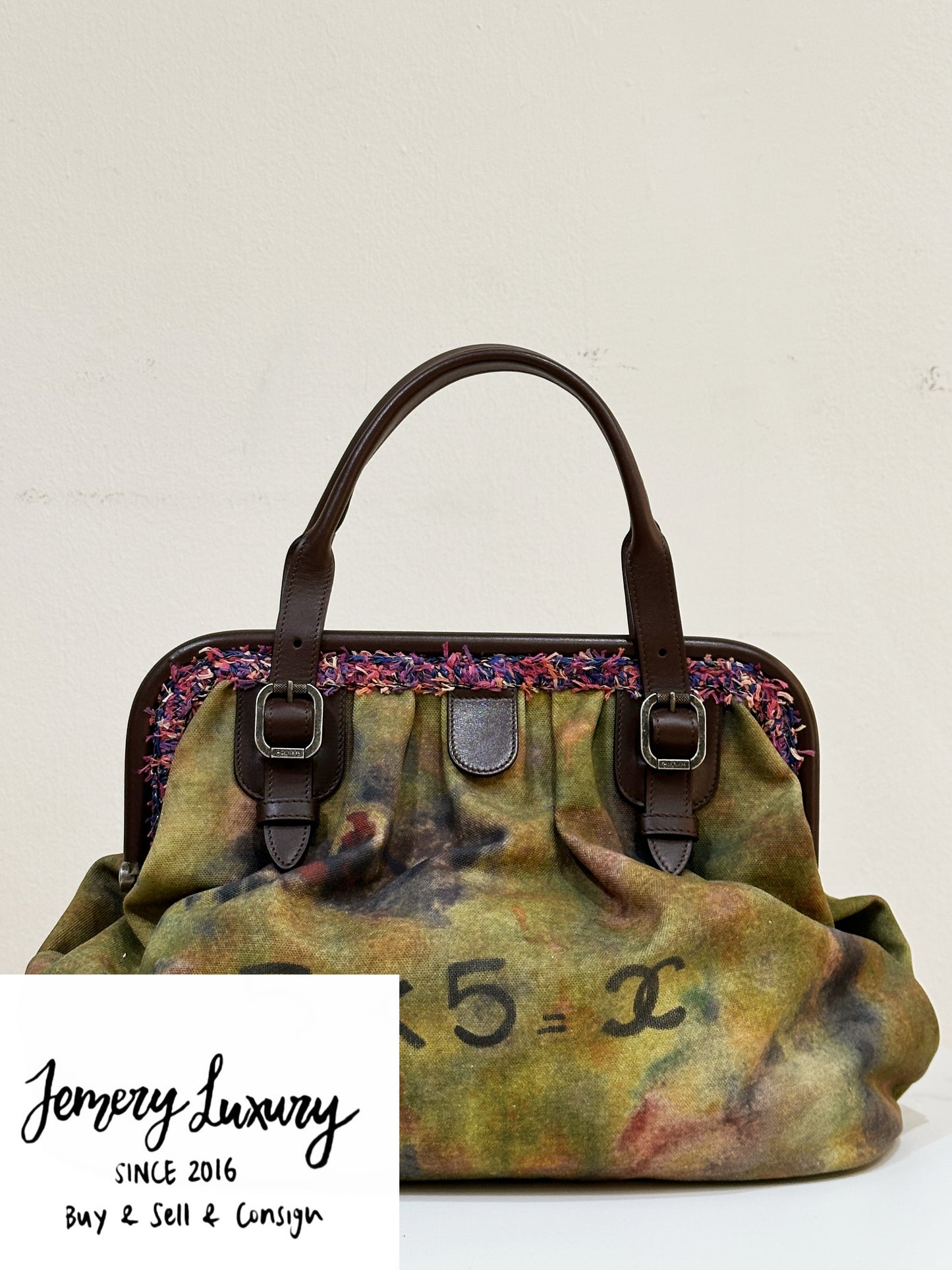 Chanel Green Graffiti Canvas On The Pavements Bowling Bag 2110 holo card