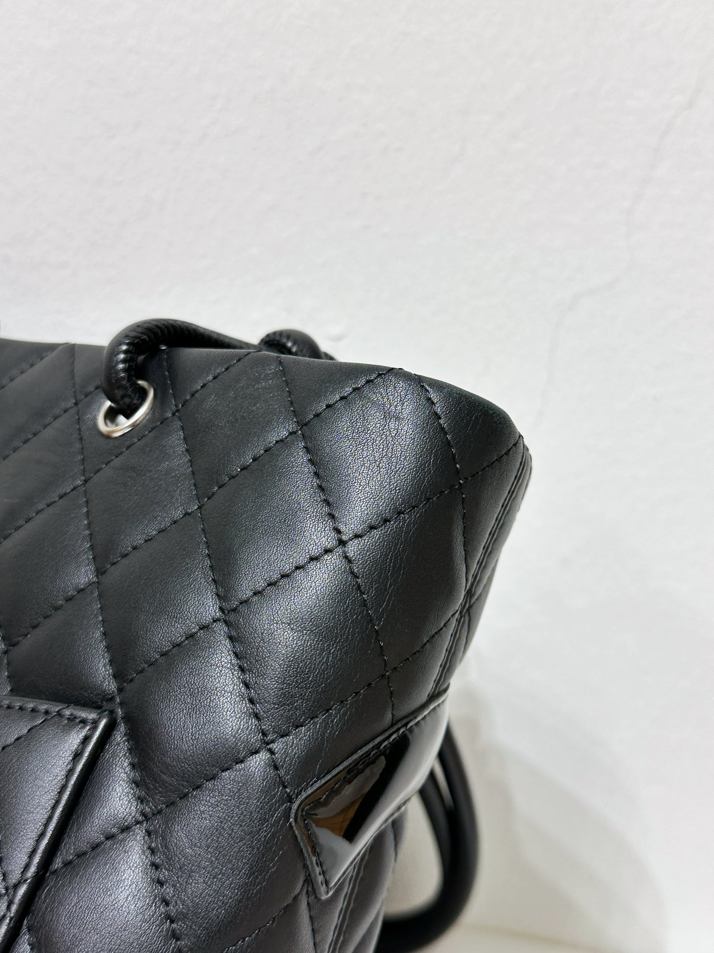 Chanel Calfskin Cambon Line Medium Tote Bag Black 1531 holo