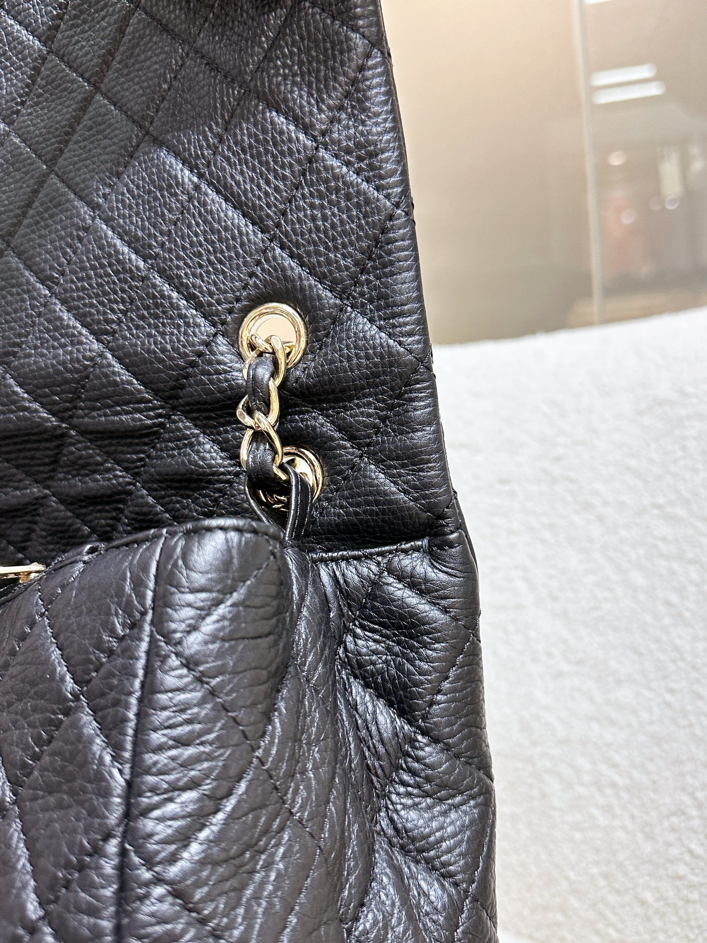 Chanel 2017 Calfskin Quilted XXL Travel Flap shoulder bag Black GHW 2354 holo card