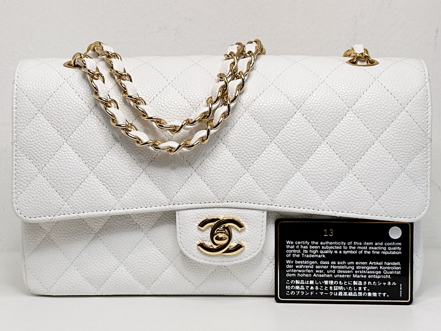 Chanel White Caviar Medium Classic Double Flap Bag 1350 holo card
