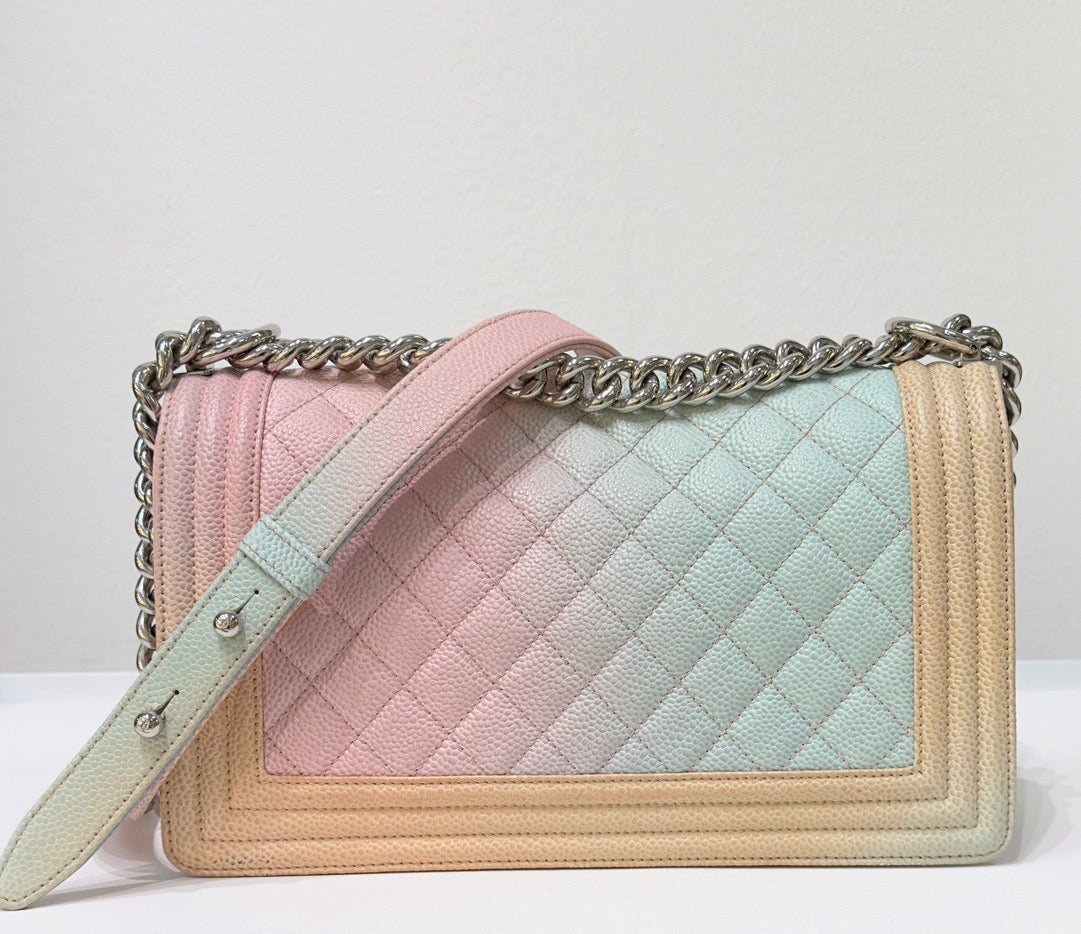 Chanel Medium Caviar Quilted Rainbow LeBoy Flap Pink Multicolor