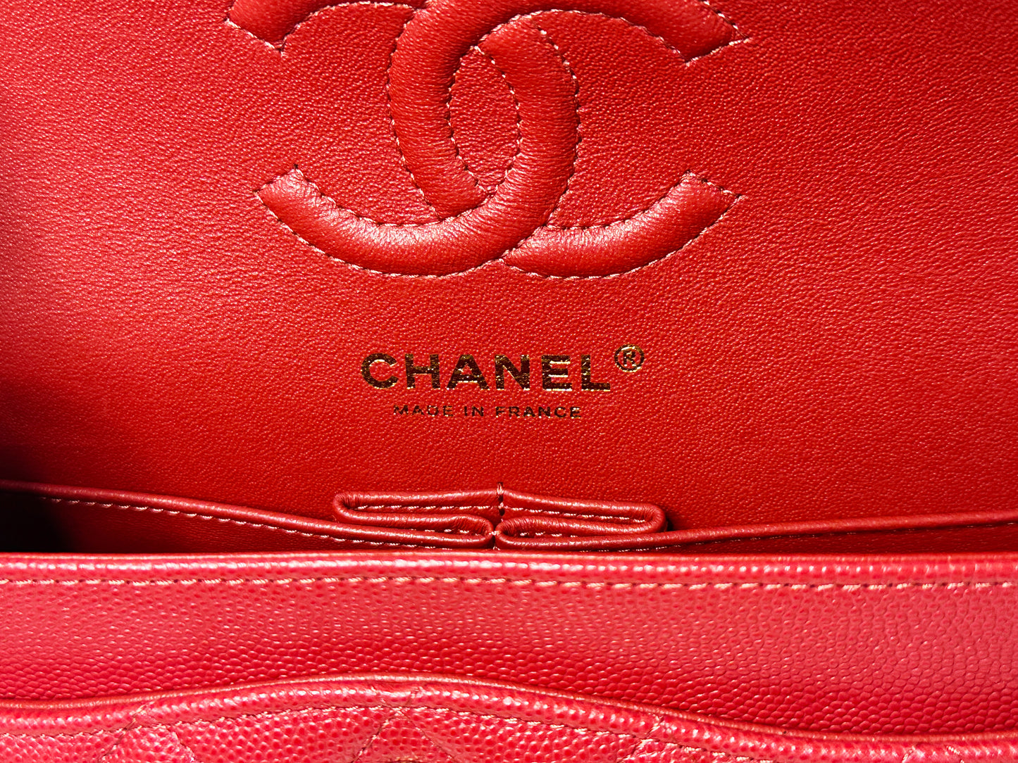 Chanel 19B Small Quilted Caviar Classic Double Flap Bag Red 2851 holo card