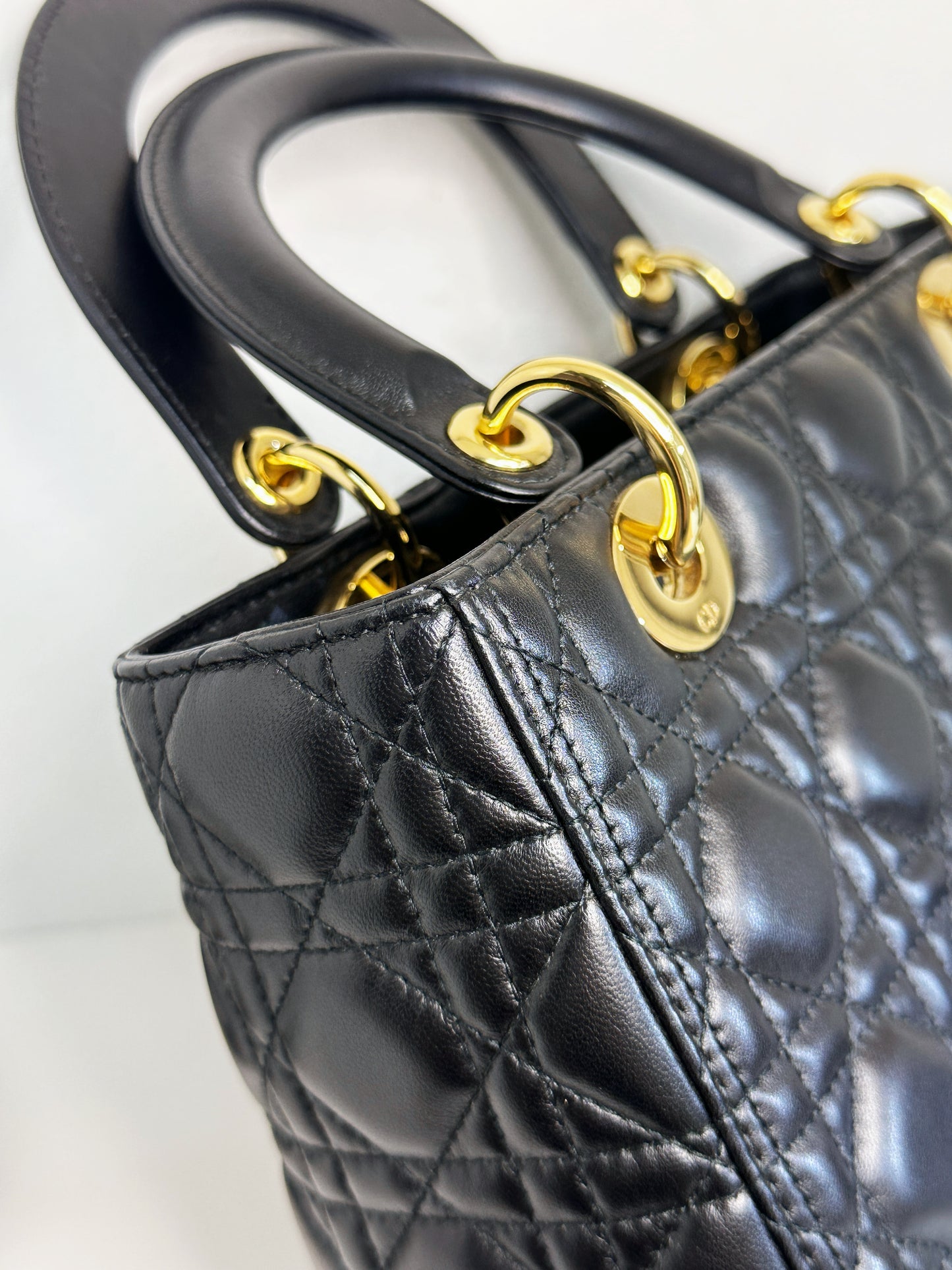 Christian Dior Medium Cannage Lambskin Lady Dior Bag Black GHW