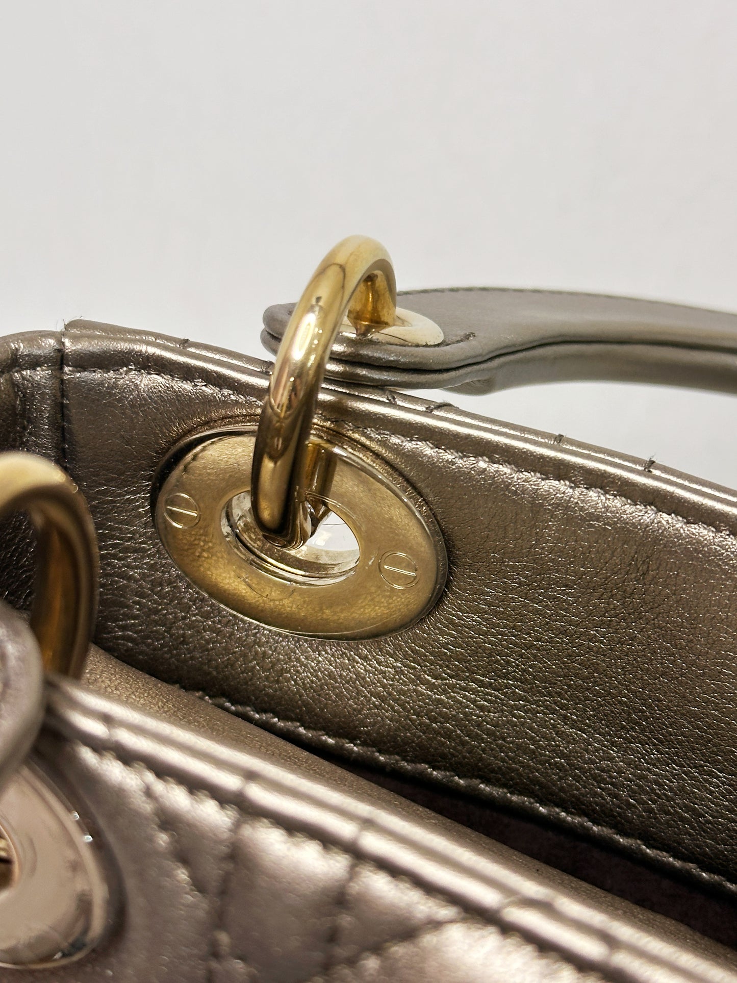 CHRISTIAN DIOR LADY MINI CALFSKIN CANNAGE BRONZE METALLIC GOLDEN HARDWARE CHAIN STRAP