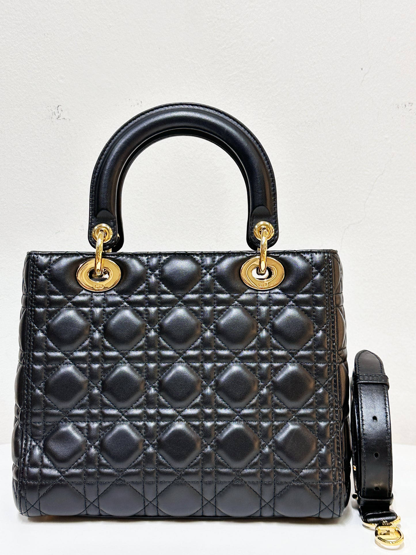 Christian Dior Medium Cannage Lambskin Lady Dior Bag Black GHW