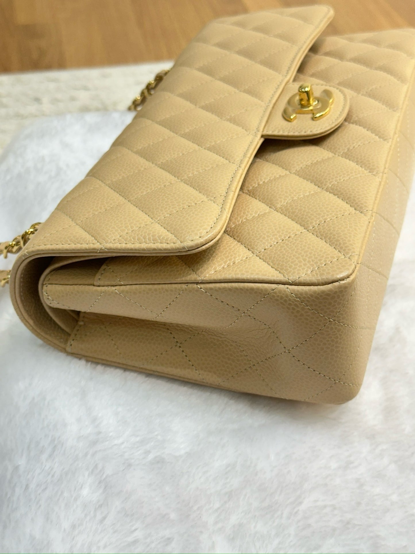 Chanel Medium Caviar Classic Double Flap Bag Beige