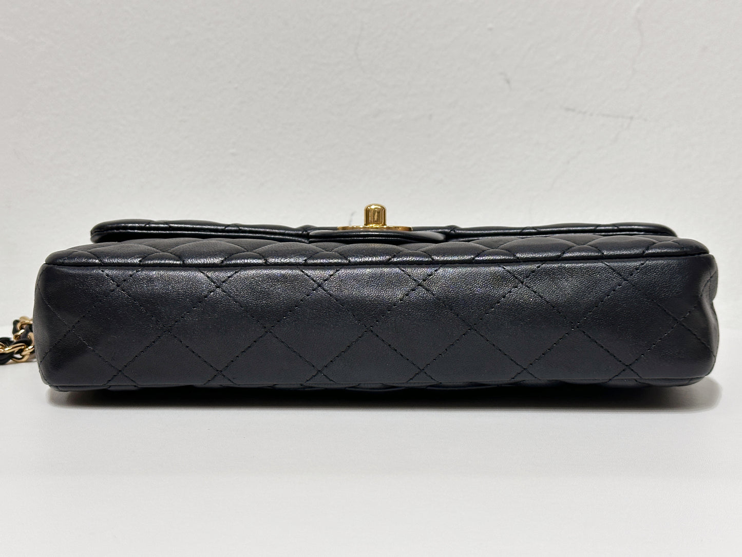 Chanel Lambskin East West Flap Bag Black GHW 1411 holo card