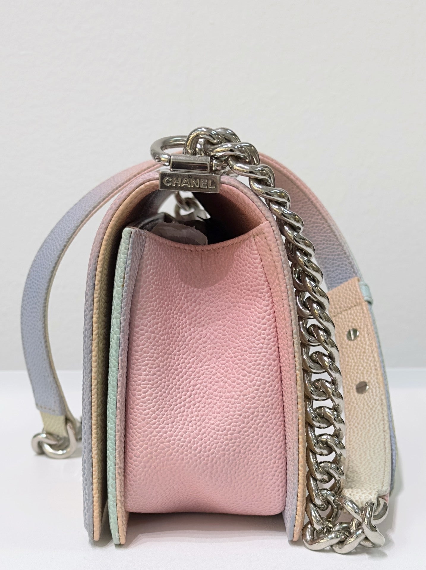 Chanel Medium Caviar Quilted Rainbow LeBoy Flap Pink Multicolor