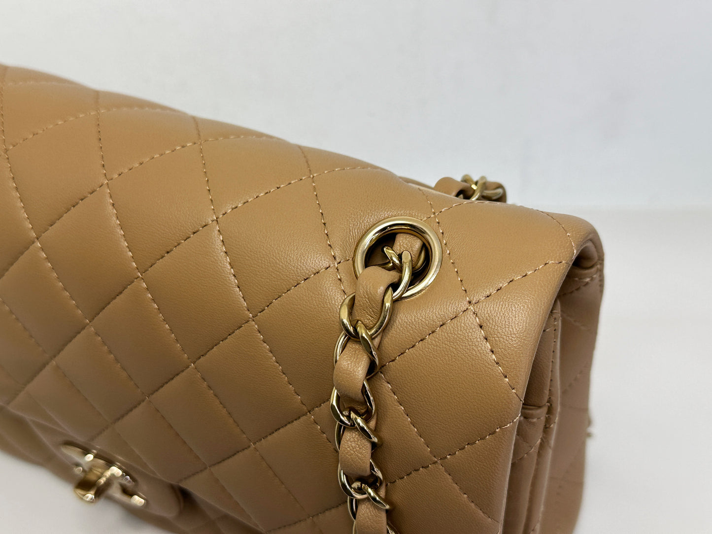Chanel 22B Lambskin Classic Quilted Double Flap Medium LGHW Dark beige HH9G microchip