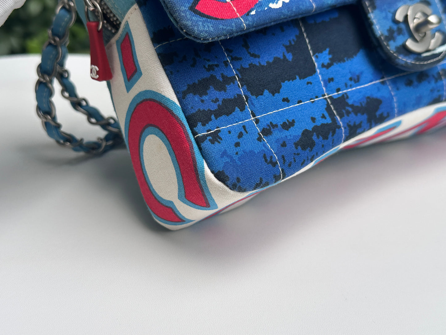 Chanel Canvas Square Quilted Surf Flap Multicolor 75 holo card