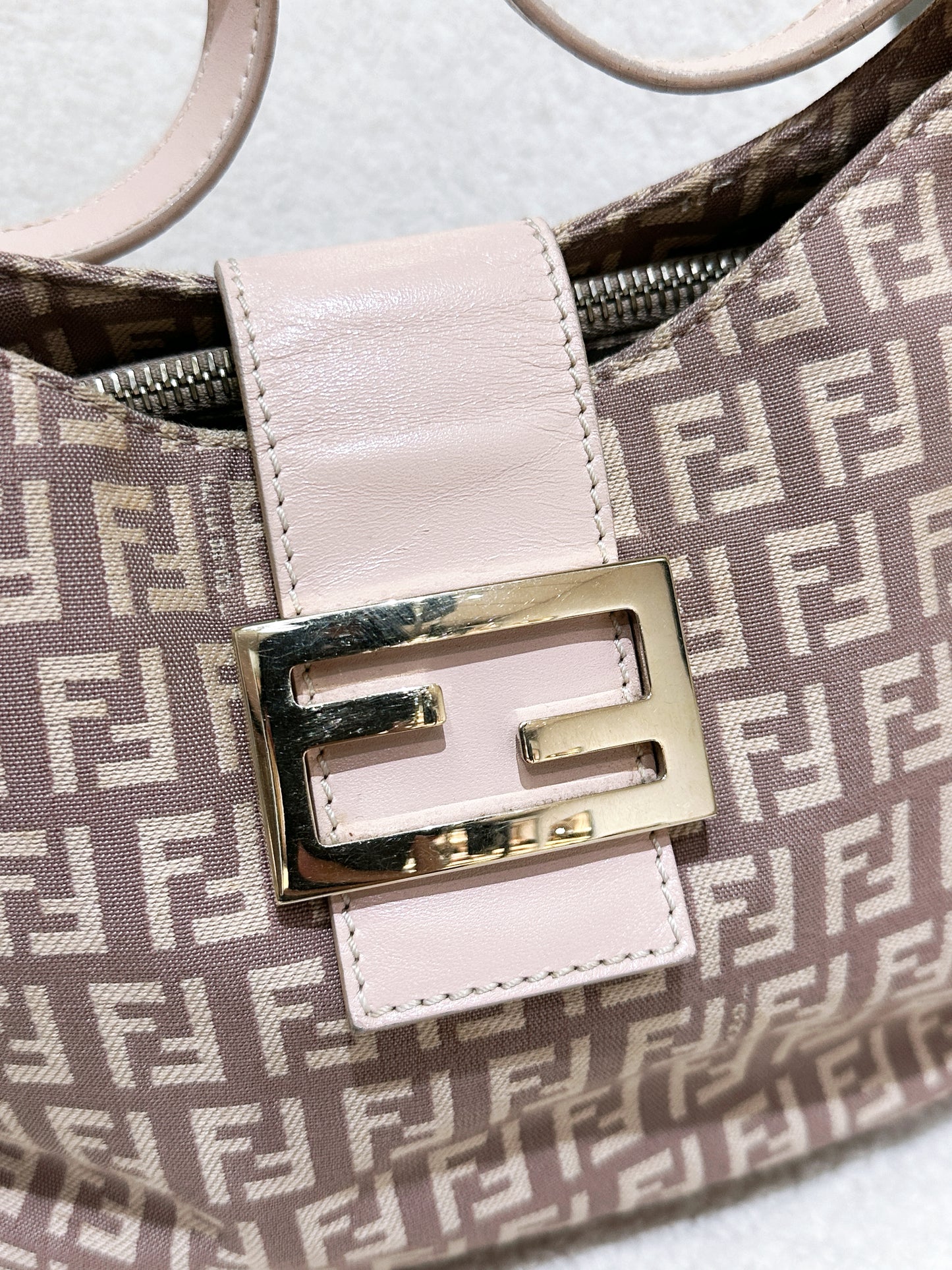 FENDI Zucchino Mamma Baguette Beige Shoulder Bag in Cipria