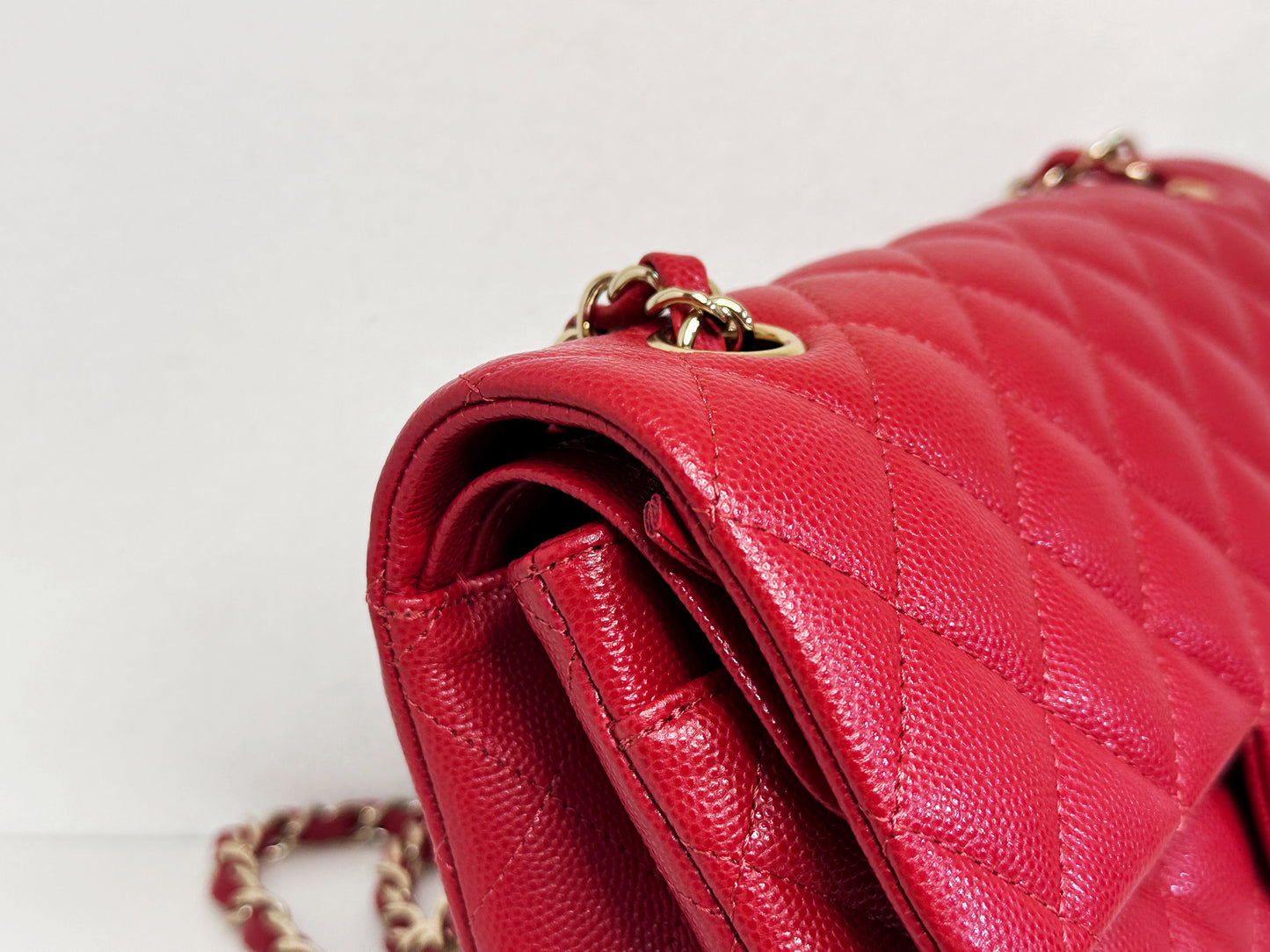 Chanel 19B Small Quilted Caviar Classic Double Flap Bag Red 2851 holo card
