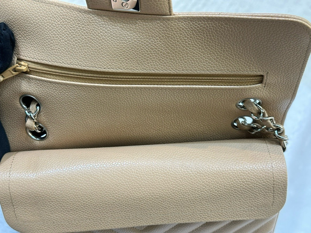 Chanel Small Classic Chevron Calfskin Double Flap Dark Beige SHW 19S 27 Holo card