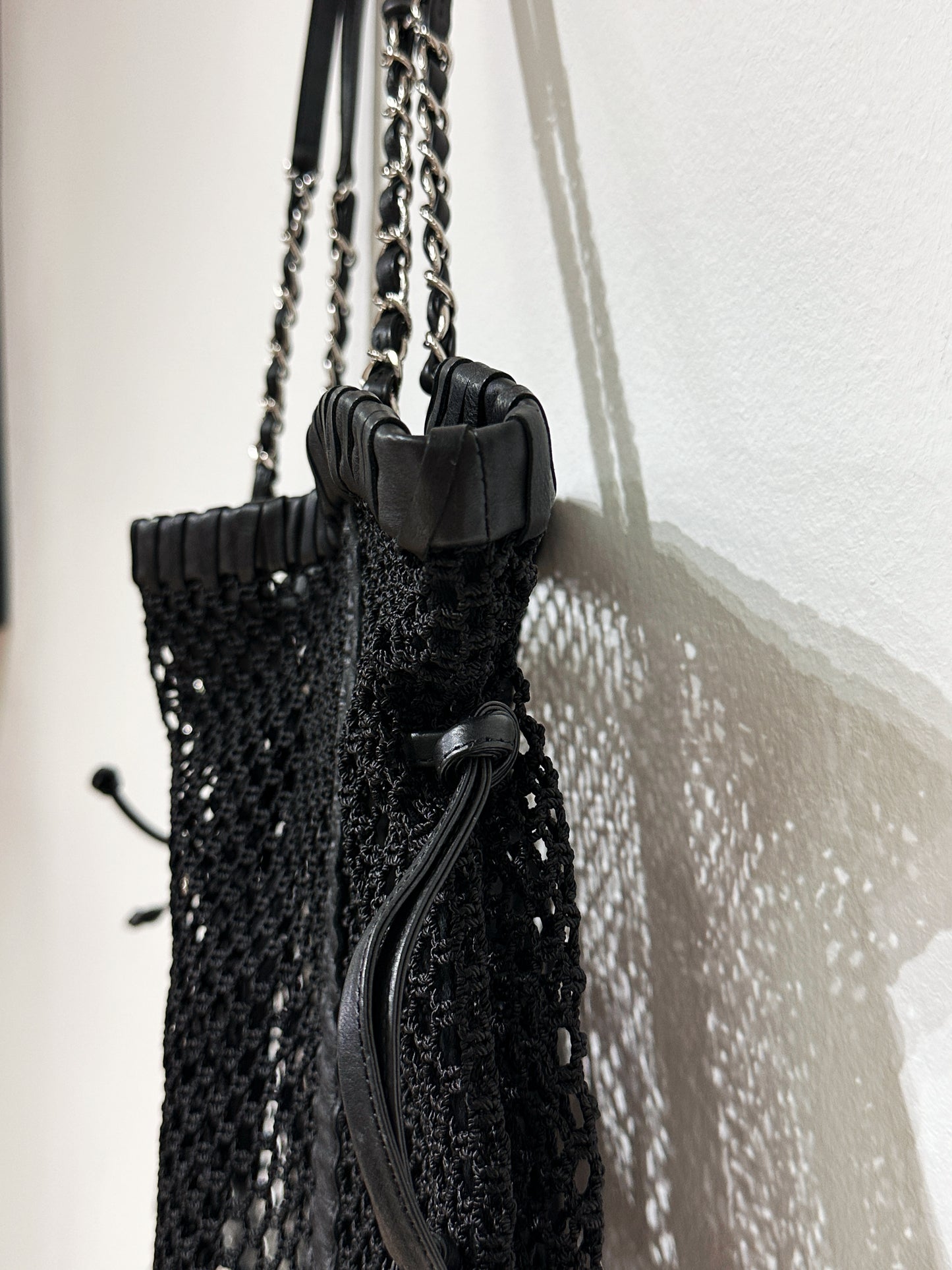 Chanel Limited Edition Resort Black Fringe Mesh Tote Bag 1426 holo