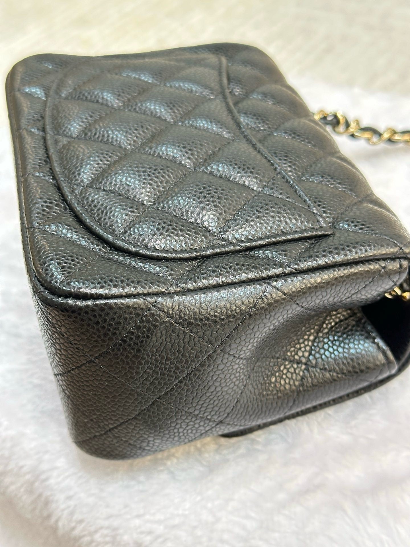 Chanel Mini Square Caviar Flap Bag Black GHW 25 holo card (Chain short than usual)