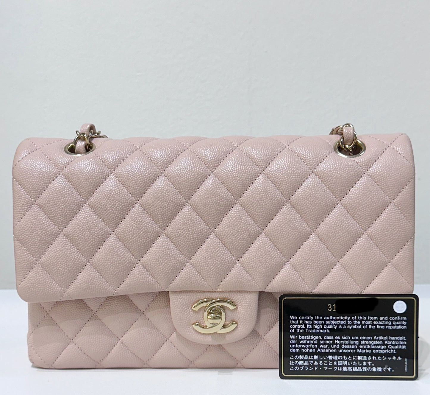 Chanel Medium Caviar Quilted Double Flap Light Pink 21C