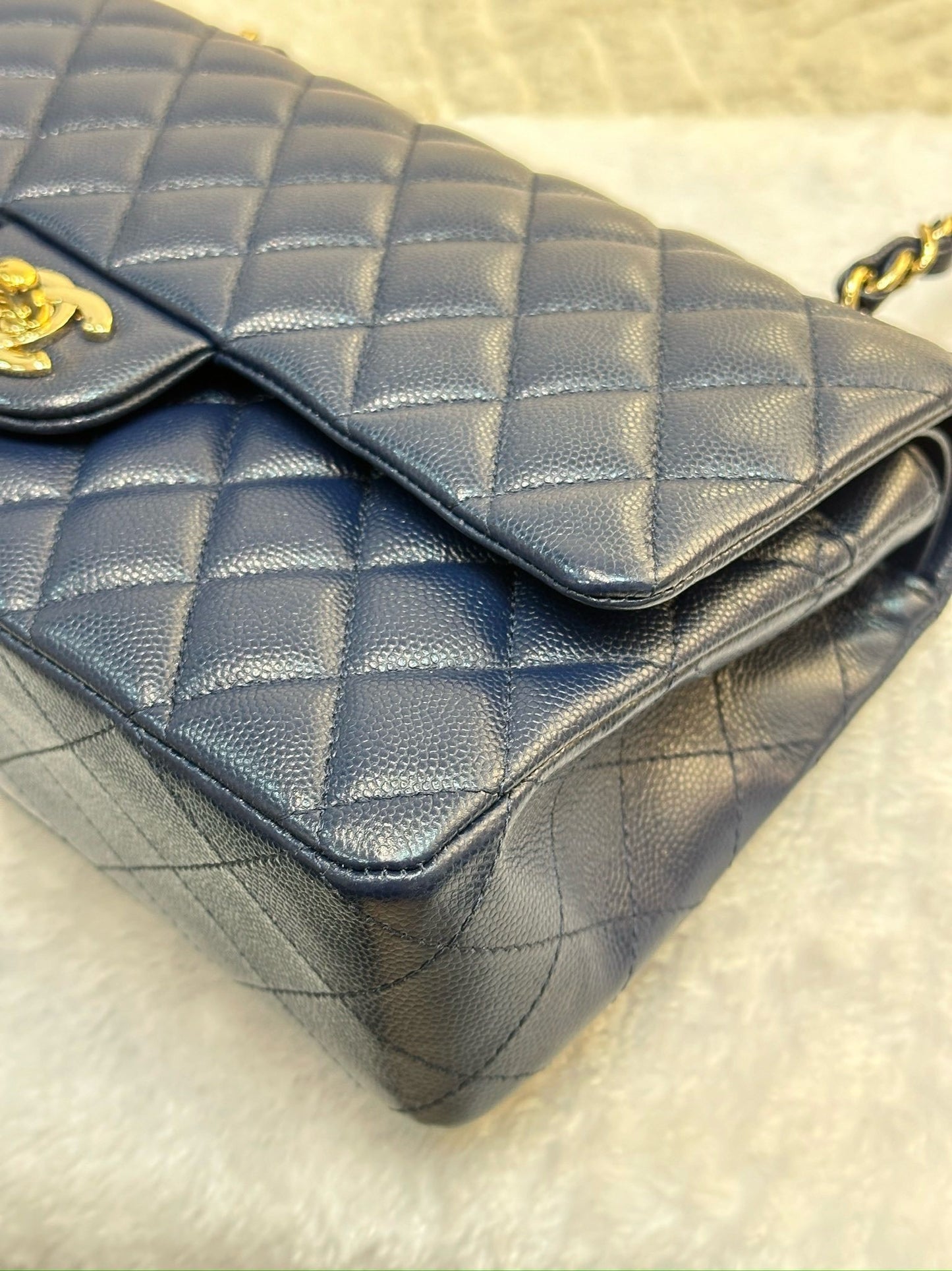 Chanel Medium Classic Caviar Double Flap Navy Blue Bag LGHW