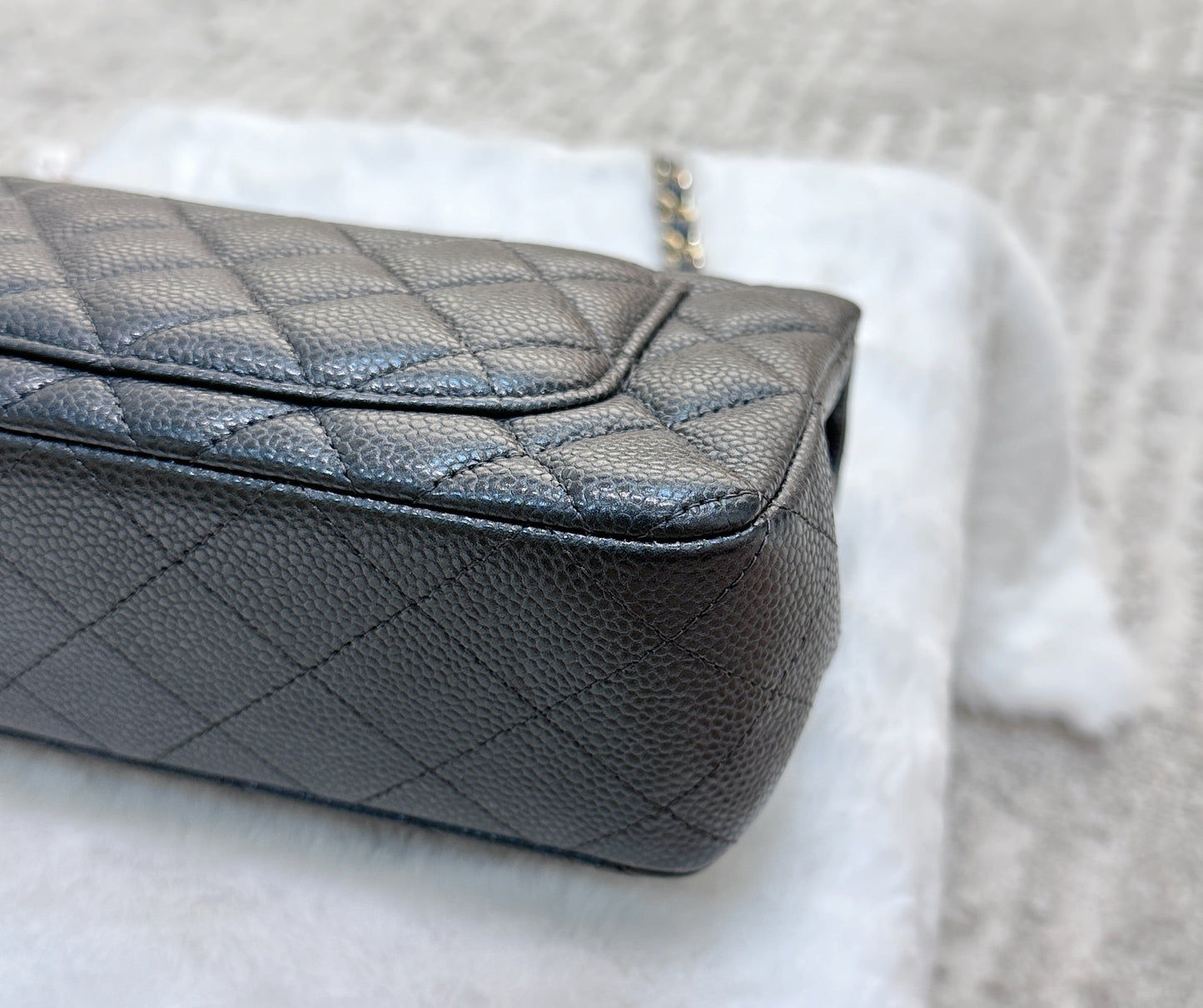 Chanel Classic Mini Rectangular 18S Dark Gray/Grey Quilted Caviar LGHW