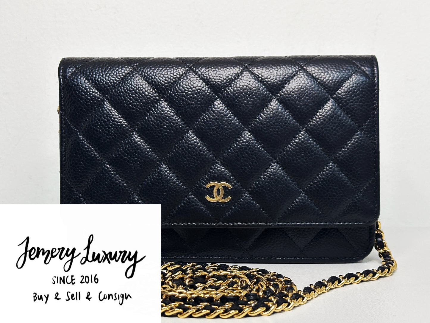 Chanel Classic Wallet on Chain Caviar Black GHW 2859 Holo card