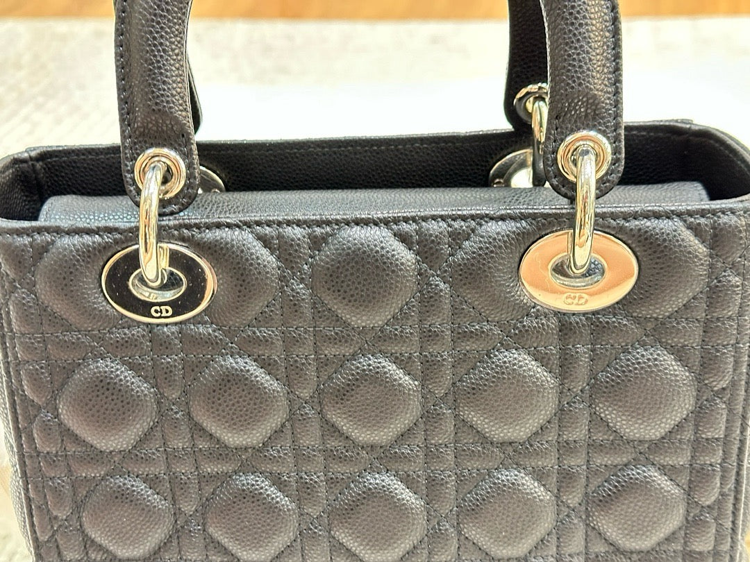 Christian Dior Medium Grained Cannage Calfskin Lady Dior Bag Black SHW
