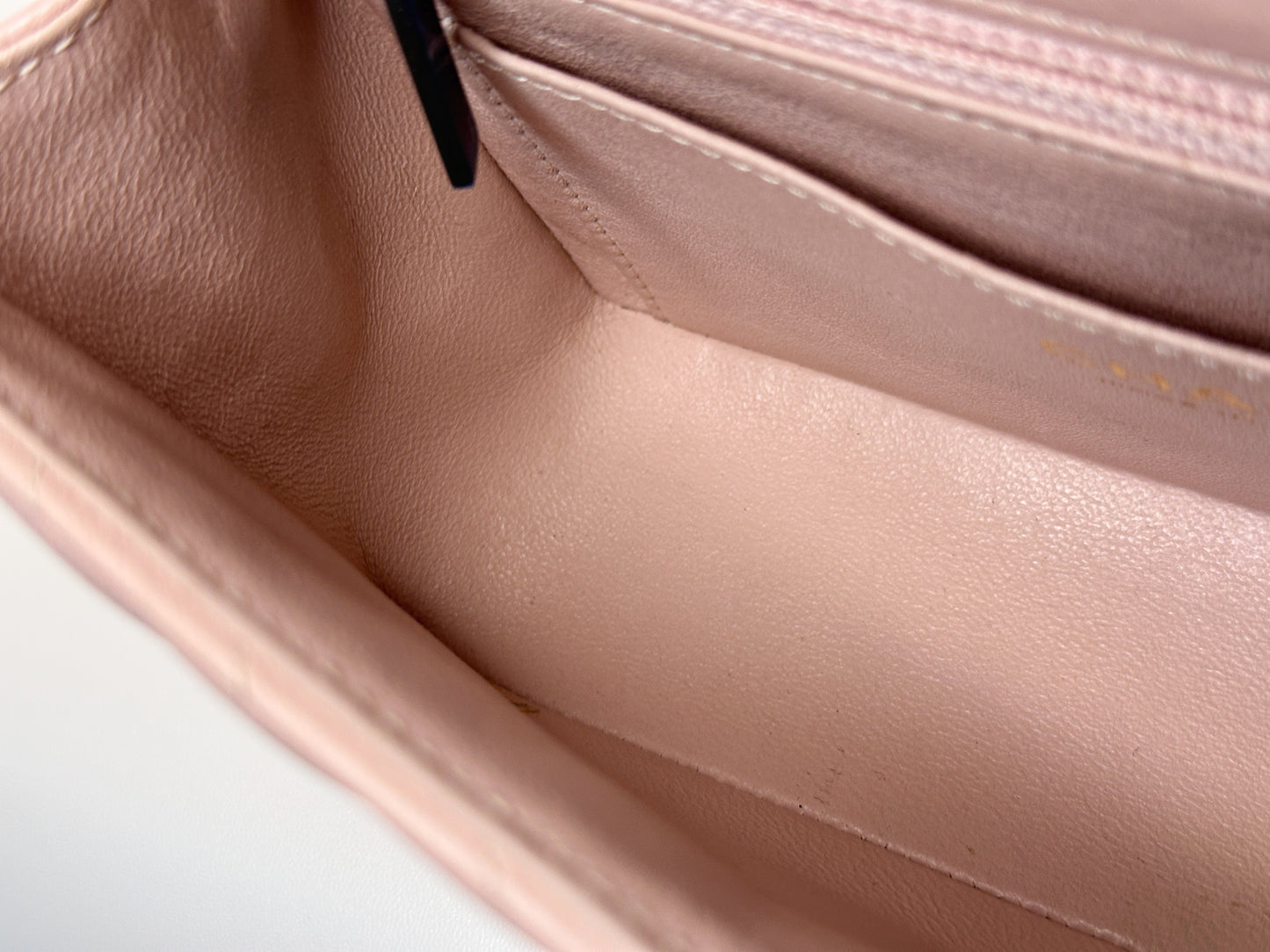 Chanel Classic Mini Rectangular 17C Light Pink Chevron Calfskin with brushed gold hardware 2383 holo card