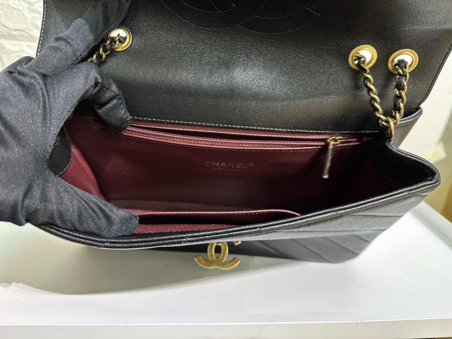 CHANEL Chevron Quilted Medium Envelope Flap Black