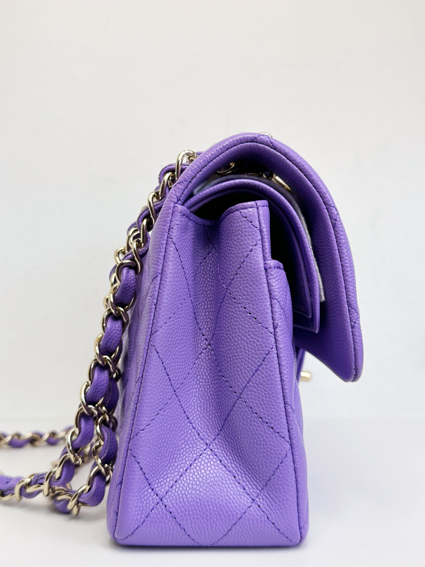 Chanel 20S Small Caviar Classic Quilted Double Flap Bag Purple LGHW 2976 holo card
