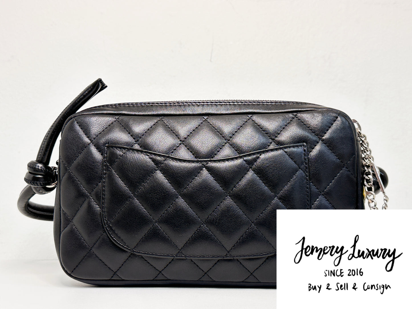 Chanel Calfskin Quilted Cambon Pochette Black White 92 holo card