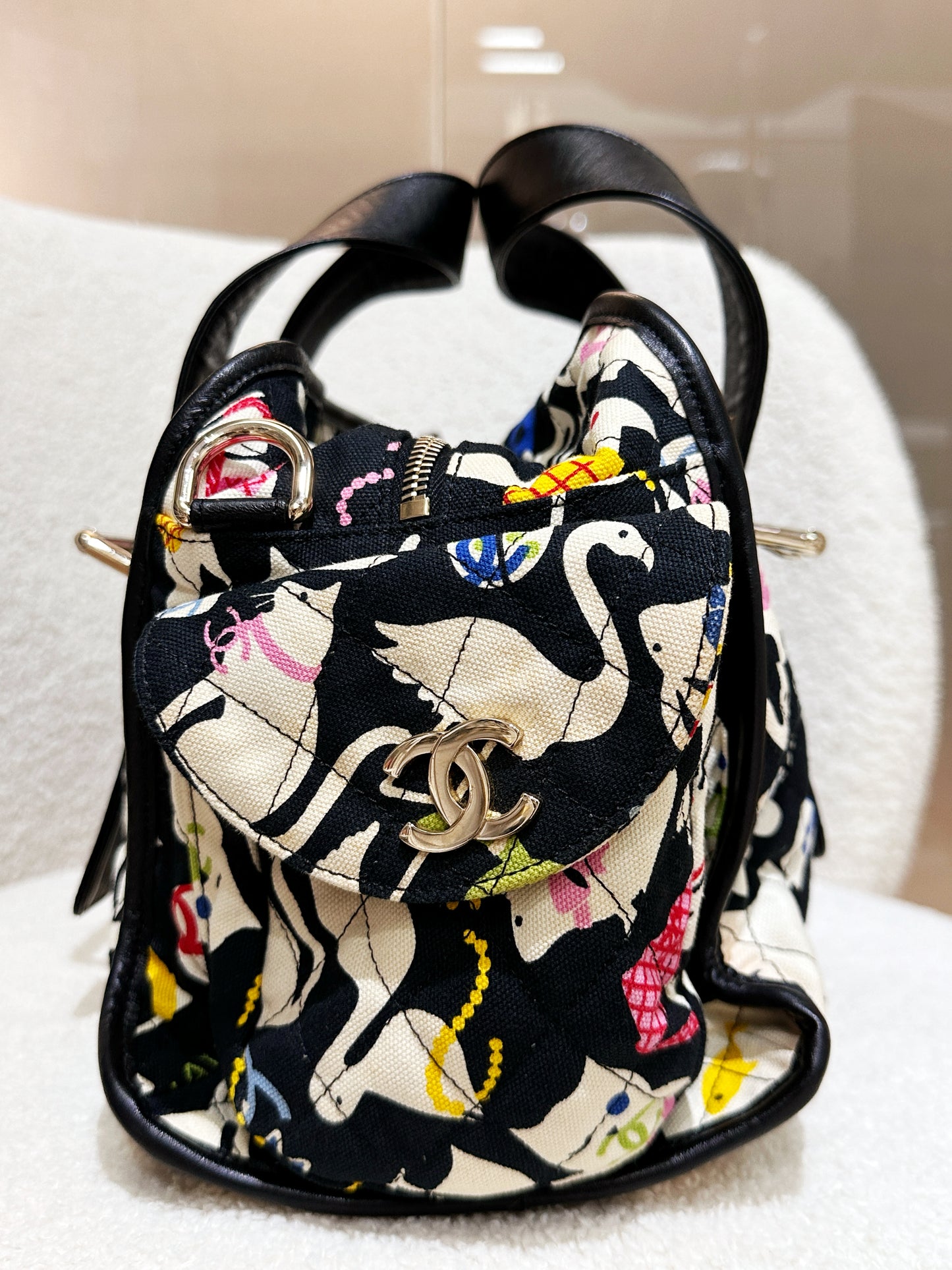 Chanel Canvas Baby Animals Diaper Bag Black 1119 holo card