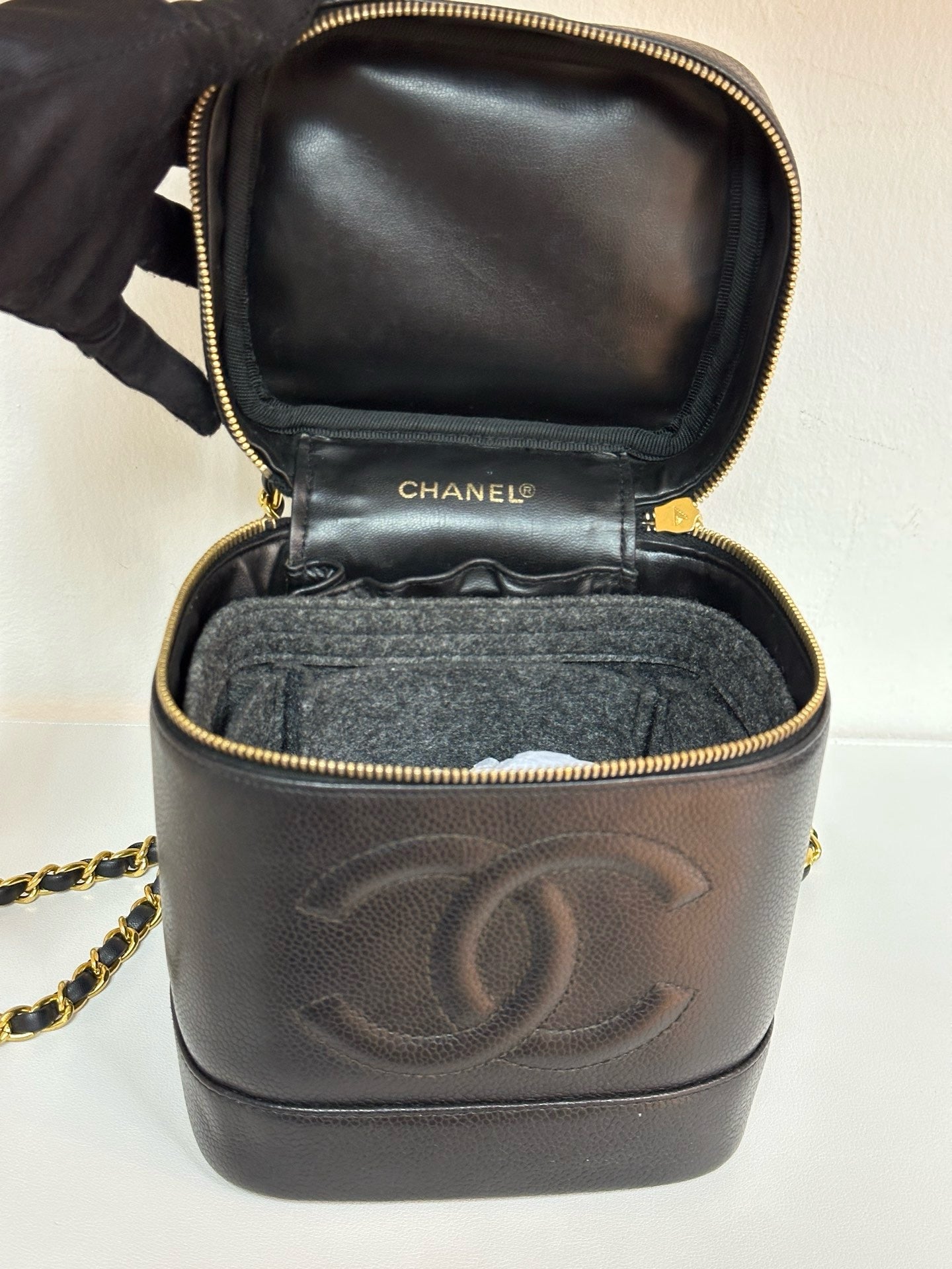 Chanel Vintage Vanity Case Black Caviar GHW 2 holo card
