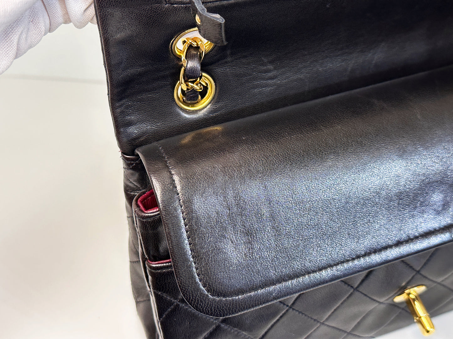 Chanel Vintage Black Quilted Lambskin Medium Classic Double Flap Bag 25 holo card