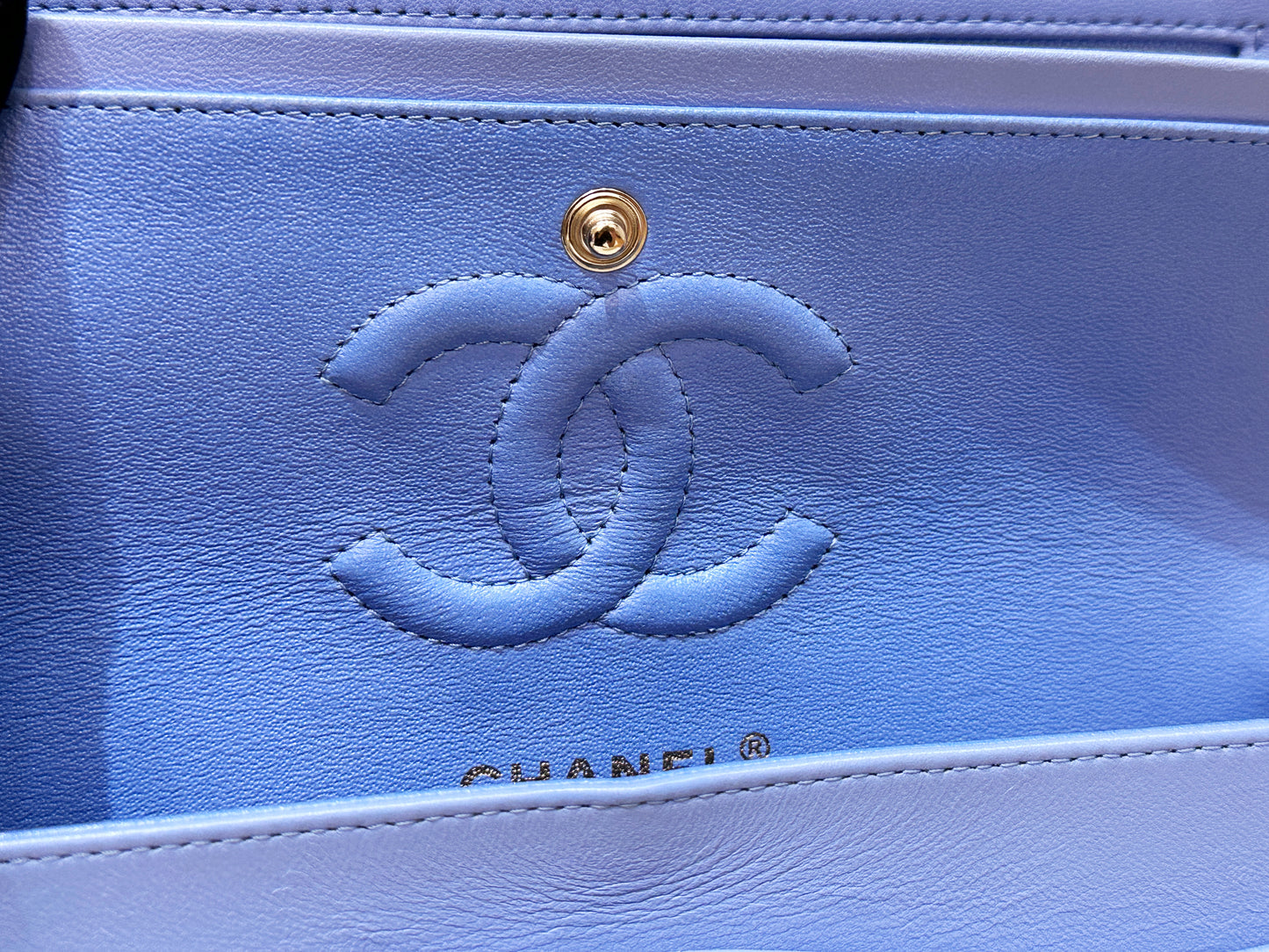 Chanel 21c Small Lambskin Classic Quilted Double Flap Bag Sky Blue GHW 3072 holo card