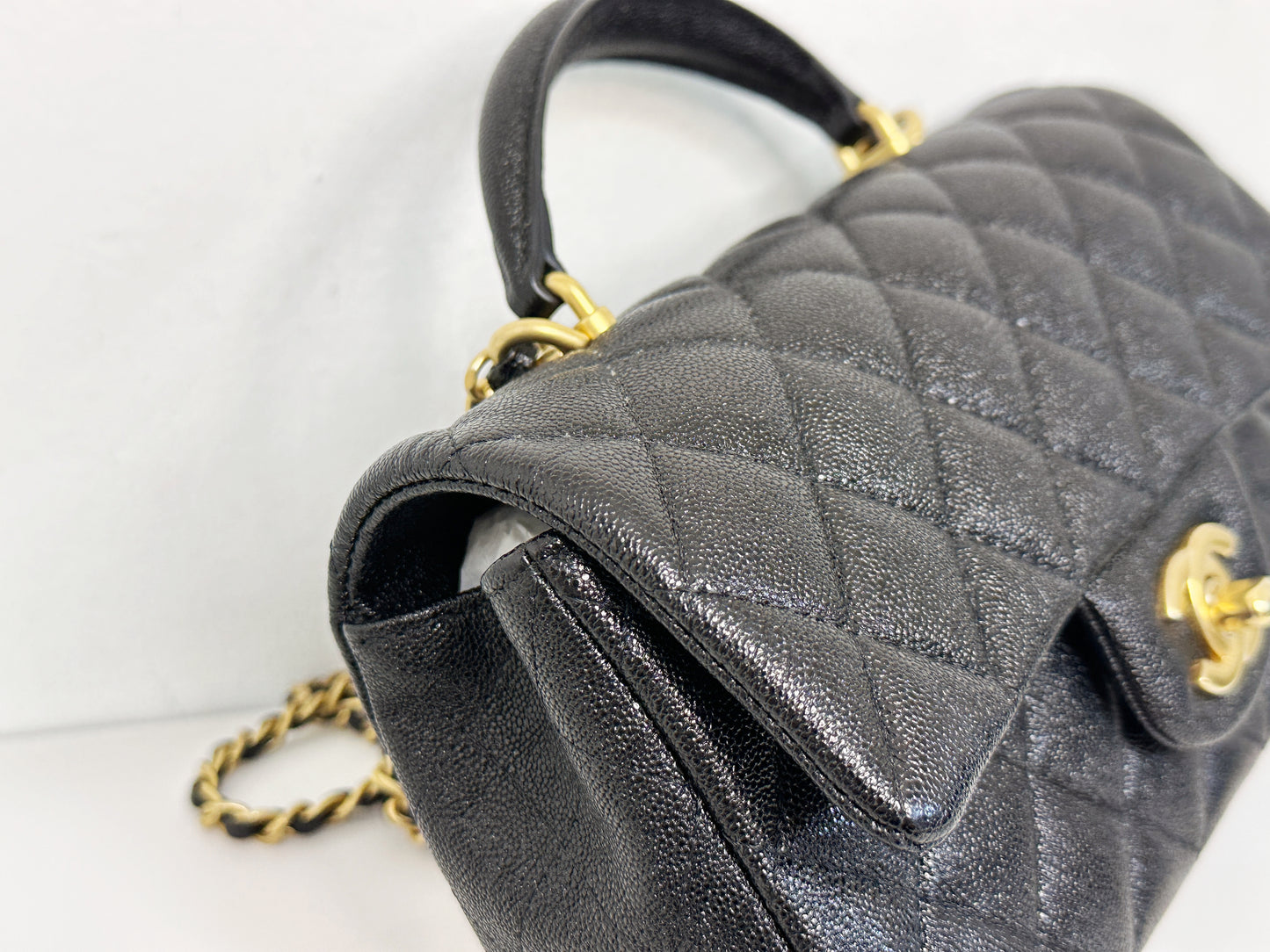 Chanel Mini Rectangular Top Handle Flap Bag Black Caviar GHW 3129 holo card