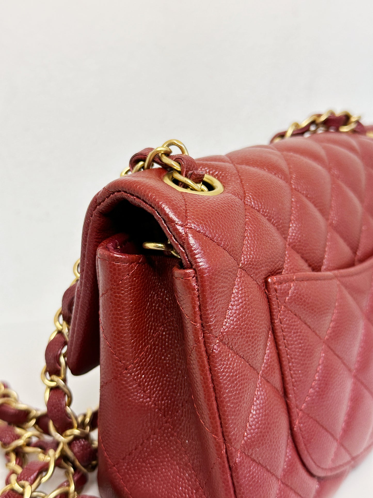 Chanel 18C Timeless Classic Caviar Mini Rectangular Flap Iridescent Maroon 2515 holo card